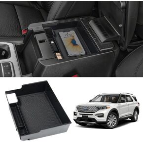 ZZEQYG Center Console Organizer Compatible with Ford Explorer 2020 2021 2022 2023 2024 Accessories, Armrest Insert Tray Storage Coin Holder (Black)