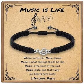 Music Charm Bracelet for Men Women Handmade Music Note Bracelet with Message Card Music Lover Teacher Musical Jewelry Gift