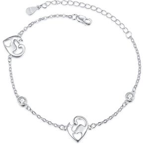 Palpitate Cat Bracelets for Women Kitty Cat Charm Bracelets 925 Sterling Silver Kitten Bracelet Cat Gifts for Cat Lover Jewelry