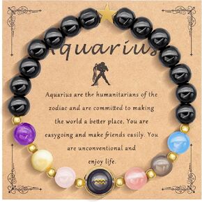Zodiac Bracelet for Women Men, 12 Constellation Natural Stone Bead Bracelet 8mm Protection Bracelet Birthday Christmas Zodiac Gifts Horoscope Spiritual Jewelry