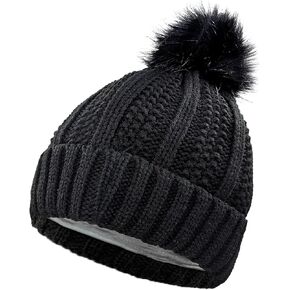 Womens Winter Beanie Hat Pompom, Knit Warm Skull Caps with Faux Fur Pom Pom for Women Cold Weather U-SY-P1H in Kuwait
