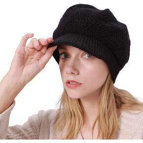 Muryobao Women Winter Warm Hat Slouchy Cable Knit Visor Crochet Beanie Hats Snow Ski Skull Cap with Brim
