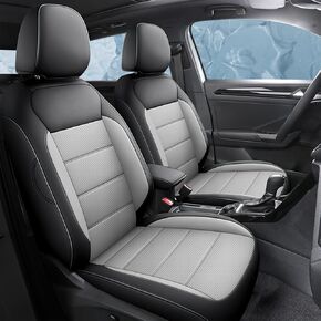 HKZ Custom Fit Tacoma Car Seat Covers for Toyota Tacoma 2016 2017 2018 2019 2020 2021 2022 2023 Double Cab/Extended Cab/Crew Cab - 5-Seats Full Set, Leather (Black+Gray)