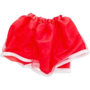 SOLI Santa Themed Christmas Child Toddler Youth Skirt (Red Tulle with White Fur Trim Elastic Waist, 20x14-in (with SOLI Bonus Items)