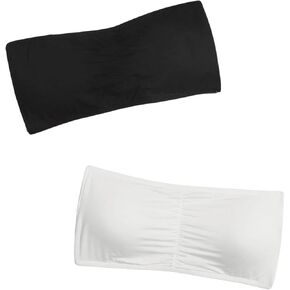 WDIRARA Women's 2 Pieces Seamless Bandeau Bra Strapless Bralette Padded Tube Top Bra