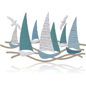 Pinkunn Metal Beach Wall Decor Hanging Sailboats Metal Sculpture Rustic Sailboat Coastal Nautical Theme Ocean Room Decor for Home Bathroom Pool Living Room Bedroom Outdoor Art, 15.8 inch