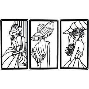 Lylence Black Metal Woman Wall Art Decor Minimalist Abstract Woman Wall Decor, Modern Woman Single Line Drawing Wall Art, Modern Art Wall Decor for Bathroom Living Room Bedroom (3 Pcs,11 x 15.7 inch)