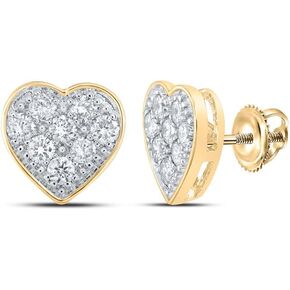 10kt Yellow Gold Womens Round Diamond Heart Earrings 1/3 Cttw