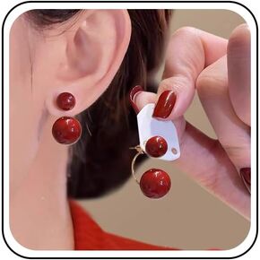 Vintage Red Pearl Ear Jacket Earrings Red Coral Stud Earrings Red Pearl Drop Earrings C-Shaped Stud Earrings for Women