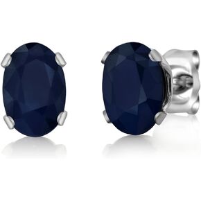 Gem Stone King 925 Sterling Silver Blue Sapphire Stud Earrings For Women Men (0.80 Cttw, Gemstone Birthstone, Oval 6X4MM)