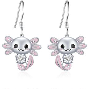 Axolotl Earrings 925 Sterling Silver Axolotl Dangle Earrings Cute Animal Jewelry Gift for Women（April）