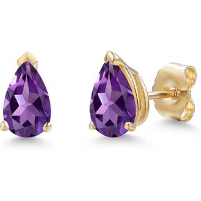 Gem Stone King 10K Yellow Gold 7X5MM Pear Shape Gemstone Birthstone Teardrop Stud Earrings for Women