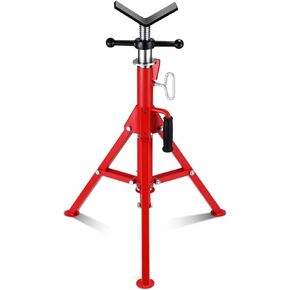 V-Head Pipe Jack Stand, 2500LB Load Capacity Heavy Duty Steel Jack Stands with Folding Legs, 28"-52" Adjustable Height Portable Tripod Pipe Stands for Welding, Pipe Threading, Red