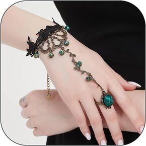 Bethynas Vintage Gemstone Teardrop Harness Bracelet Gothic Floral Wristband with Finger Ring Lolita Lace Hand Chain Retro Gold Metal Hand Accessorie for Ladies and Girls
