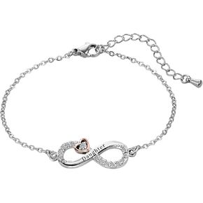 Stainless Steel Love Heart Infinity Bracelets for Women Rose Gold Plated Clear Crystal Dainty Adjustable Jewelry Gifts for Her