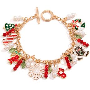 Ghloyza Christmas Bracelet for Women Jingle Bell Charm Adjustable Link Christmas Gifts for Family Christmas Charm Bracelet with Christmas Tree Snowflakes Jingle Bel