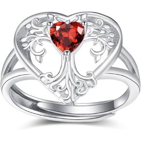 Tree of Life Birthstone Rings for Women, 925 Sterling Silver Women Tree of Life Heart Ring,Anniversary Birthday Thanksgiving Christmas Jewelry Gifts for Wife Girlfriend Mom Grandma Daughter