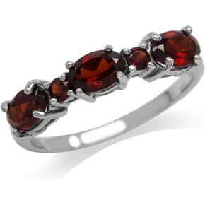 Silvershake 1.8ct. 3 Stone Natural Garnet White Gold Plated 925 Sterling Silver Ring Size 11