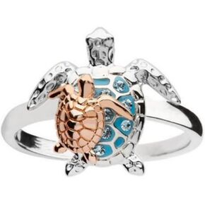 HUKQBUNX 925 Sterling Silver Blue Sea Turtle Ring lovely little turtle innovative design beach wave vacation wave ring women's precious jewelry size 6-10