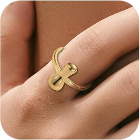 Roe Dolph Bubble Initial Ring for Women Non Tarnish Chunky Balloon Letter Rings 14K Gold Plated Initial Rings Open Adjustable Alphabet A-Z Personalized Birthday Jewelry Gifts