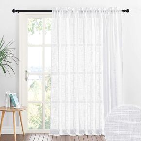 RYB HOME Extra Wide White Sheer Curtain - Long Semi-Sheer Curtain Drape with Linen Wave Pattern Summer Heat Fading Soften The Light for Foyer Window Living Room Farmhouse Cabin, Wide 100 x Long 95