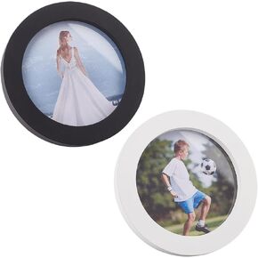 FINGERINSPIRE 2Pcs Round Wooden Photo Frame Round Photo Display Frame Wall Hanging Picture Frames for Home Office Wall Decor Inner Diameter 5 Inch Black & White