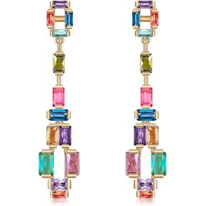 Crystal Dangle Drop Earrings for Women Multicolor Long Crystal Chandelier Iridescence Cubic Zirconia Square Statement Drop Earrings for women