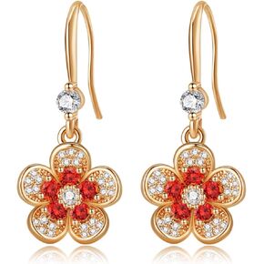 Austrian Crystal Flower Dangle Drop Earrings for Women 14K Gold Plated Hypoallergenic Jewelry in Kuwait