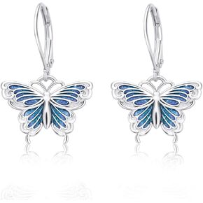 Butterfly Dangle Earrings, 925 Sterling Silver Small Enamel Dripping Oil Butterfly Leverback Earring for Sensitive Ears, Butterfly Jewelry Mother Day for Women Girlfriend Butterfly Lovers with Box