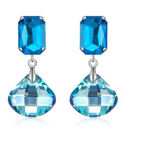 Crystal Drop Dangle Earrings for Women Square Circle Geometric Blue Purple Rhinestone Drop Earrings for Mom Wife Prom