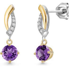 Gem Stone King 925 Silver and 10K Yellow Gold 5MM Round Gemstone Birthstone and White Lab Grown Diamond Drop Dangle Earrings for Women