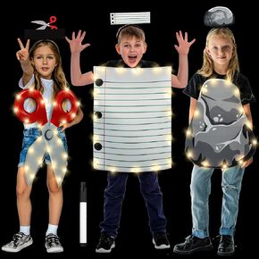 Suhine 7 Pcs Rock Paper Scissors Costumes Kids Set Fun Group Halloween Costumes for 3 with Lights Halloween Outfits for Child