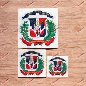 Dominican Country Coat of Arms Vinyl Decal Sticker - 3 Pack Reflective, 3 Inches, 4 Inches, 6 Inches