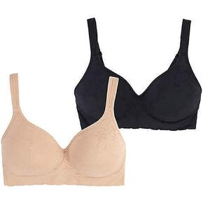 Carole Hochman Seamless Comfort Bra Wire Free Molded Cups Comfort Straps (2 Pack) (Large, Black - Nude)