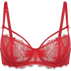 DOBREVA Women's Balconette Sexy Unlined Bra Lace Push Up Plus Size Bras See Through Underwire