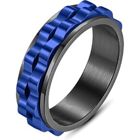 6mm Wide Gear Spinner Ring – Stainless Steel Intertwine Fidget Ring Anxiety Rings for Men & Women – Cool Spinner Band Ring
