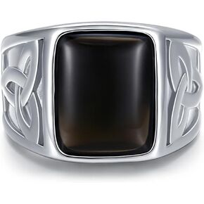 Obsidian With Celtic Knot Sterling Silver Ring for Men Vintage Retro Jewelry for Men