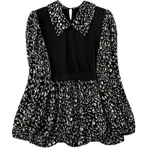MakeMeChic Women's Plus Size 2 in 1 Ditsy Floral Blouse Lantern Sleeve Blouse Ruffle Hem Shirt Tops