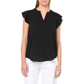 Adrianna Papell Women's Solid Short Ruffle Sleeve Popover Blouse