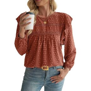 Womens Long Sleeve Tops Ruffle Swiss Dot Boho Crochet Loose Fit Flowy 2025 Fall Blouses Tunic Dressy Casual Shirts in Saudi Arabia