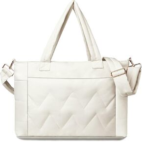 Tote Bag for Women, Lightweight Puffy Tote Bag with Compartments, Large Quilted Shoulder Bag with Zipper for Travel, Gym