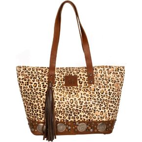 STS Ranchwear Womens Great Plains Classic Leopad Print Leather Shoulder Tote Bag OS