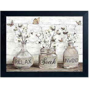 Blue Bathroom Picture Canvas Wall Art Pastel Green Forest Leaf Painting Turquoise Glass Vase Framed Modern Nature Wilderness Butterfly Prints Home Decoration