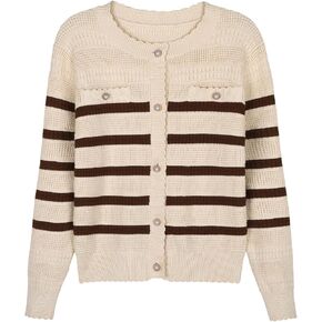 V FOR CITY Cardigan Blazers for Women Knit Tweed Jacket Winter Chunky Cardigans Button Down Sweater Coat with Pockets