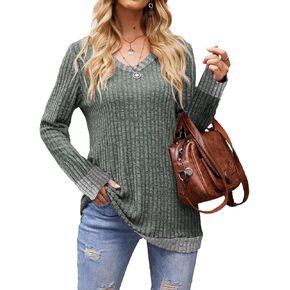 Hount Women's Sweaters V Neck Long Sleeve Loose Lightweight Pullover Tops