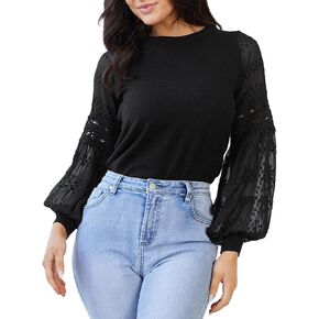 Women's Trendy Blouses Casual Knit Crop Tops Hollow Out Lace Long Sleeve Cute Fashion Shirts in Saudi Arabia