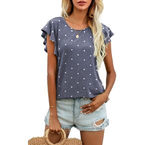 levaca Women's Fashion Trendy Summer Casual Ruffle Sleeve T Shirts Tunic Top for Women 2024
