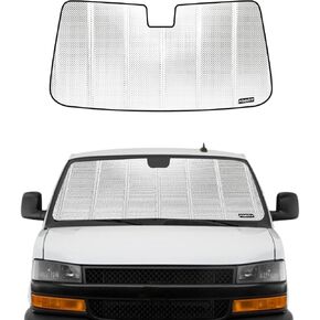 Windshield Sun Shade for Chevrolet Express/GMC Savana Front Window Sunshade. Reflective Rigid Material