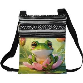 Frog Messenger Bag Small Ethnic Pattern Printed Adjustable Strap Crossbody Zipper Bag Frog Phone Bag Wallet Cute Shoulder Handbag for Women
