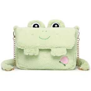 Kawaii Frog Crossbody Purse for Women, Novelty Cute Purse Fluffy Stuffed Animals Frog Purse Crossbody Messenger Bag for Women (Green)